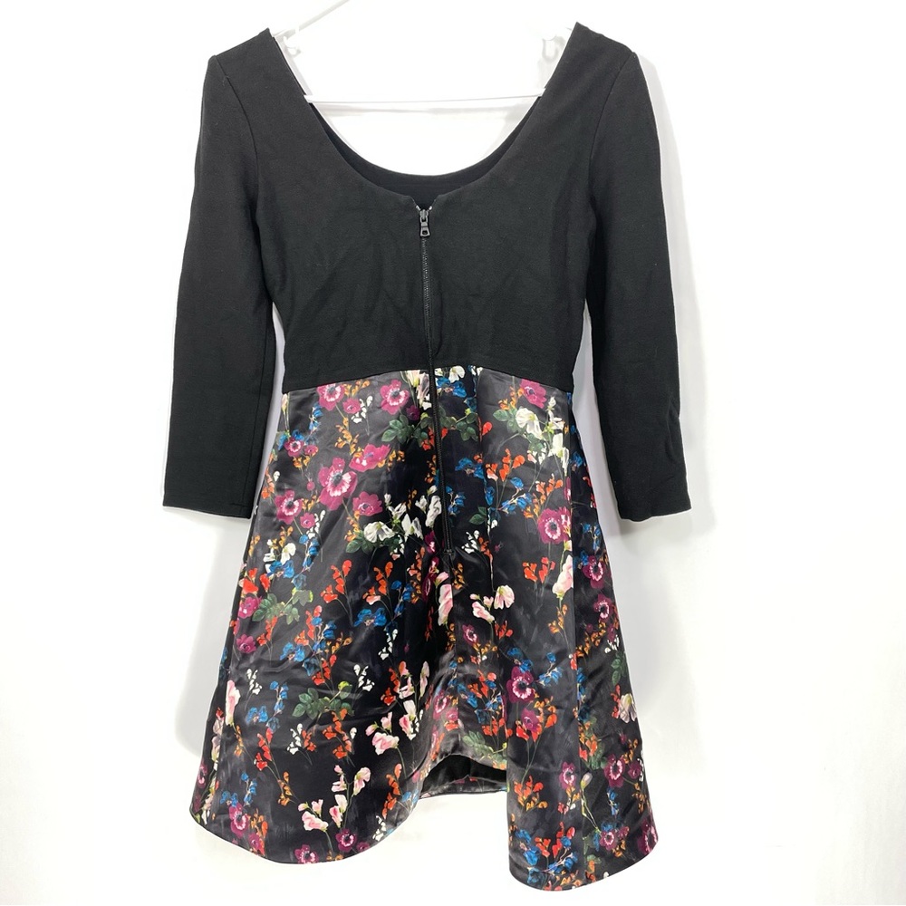 Alice + Olivia Amie Fall Garden Print Combo dress Fit & Flare Black  Size 4 - Picture 4 of 12